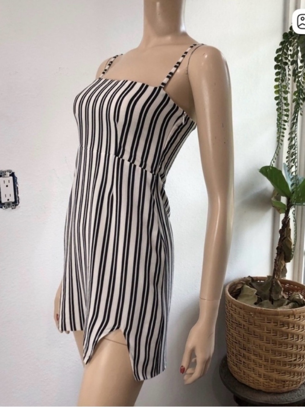 Eastnwest label Black & White Vertical Stripe Spaghetti Strap Mini Dress